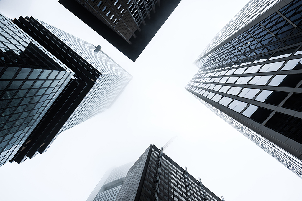 looking up at buildings